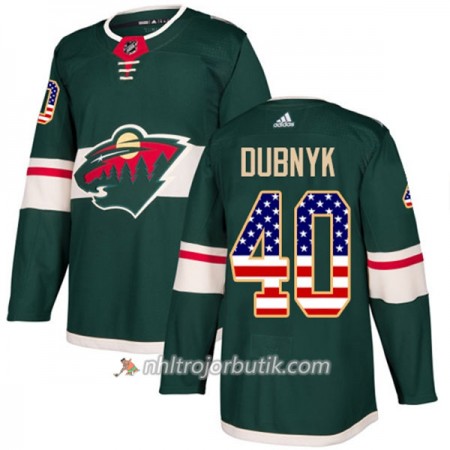 Män Ishockey Minnesota Wild Tröja Devan Dubnyk 40 Adidas 2017-2018 Grön USA Flag Fashion Authentic